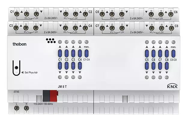 Актуатор щори с ръчно управление JM8T 8х 6A 8DIN KNX Theben