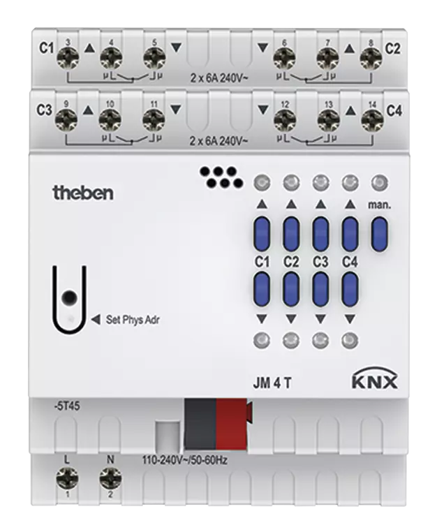 Актуатор щори с ръчно управление JM4T 4х 6A 4DIN KNX Theben