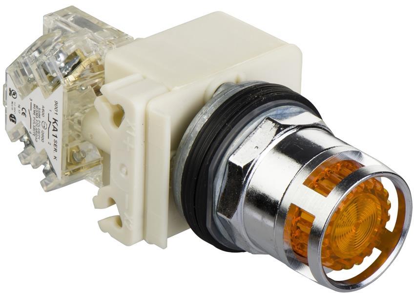 Бутон сглобен жълт 1NO-1NC светещ 24Vac/dc Ø30mm IP66 K SE