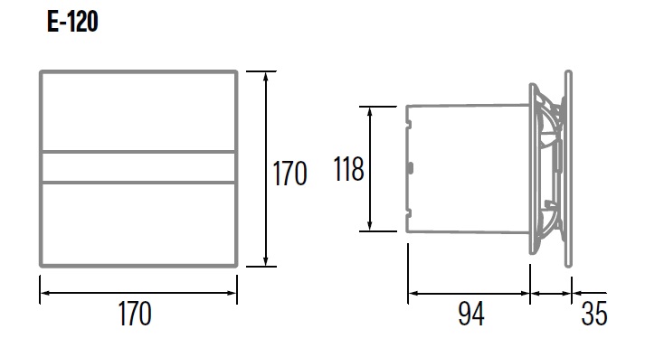 Вентилатор E-120GBK ф120мм, цвят Черен, 210м3/ч, 15W, 33dB CATA