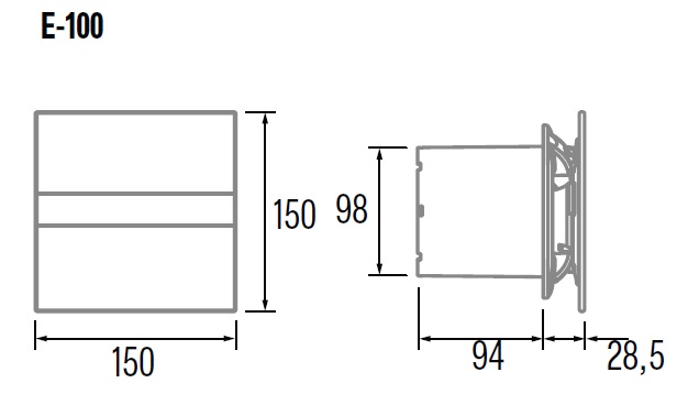 Вентилатор E-100PIR ф100мм, цвят Бял, 115м3/ч, 8W, 31dB CATA /до изчерпване/