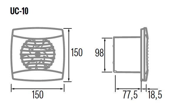Вентилатор UC-10 ф100мм, цвят Инокс, 110м3/ч, 8W, 26dB комплект с клапа CATA