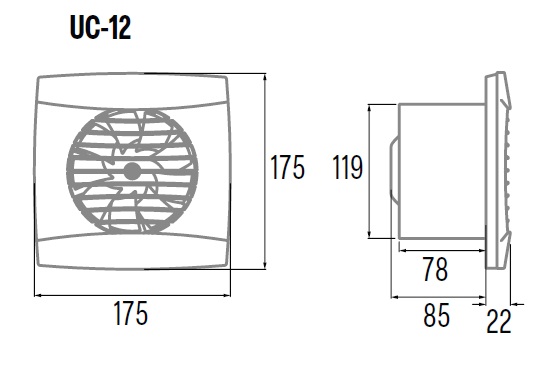 Вентилатор UC-12 ф120мм, цвят Бял, 205м3/ч, 14W, 47dB комплект с клапа CATA