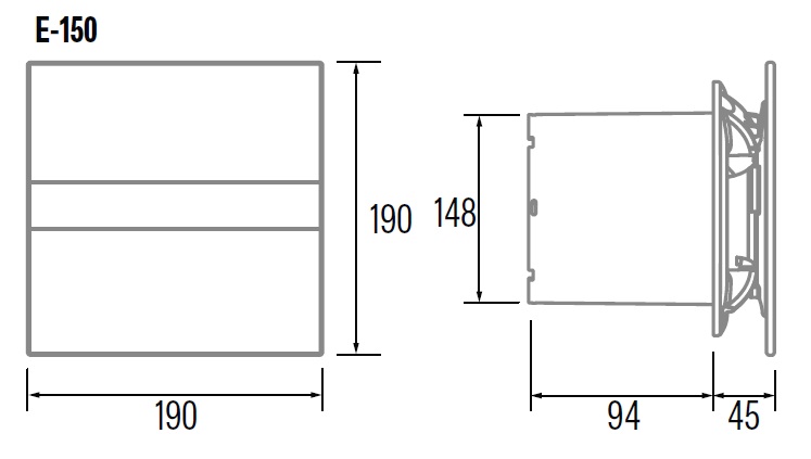 Вентилатор E-150GT TIMER ф150мм, цвят Бял, 350м3/ч, 21W, 35dB CATA