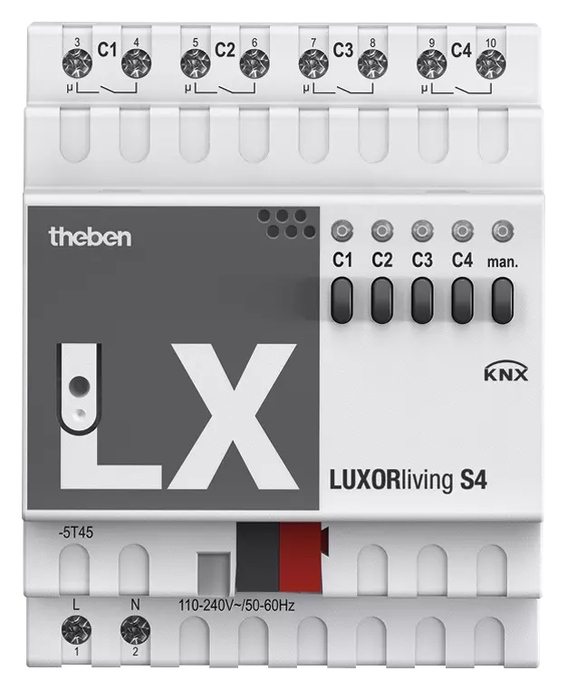 Актуатор изходи с ръчно управление S4 4x 230Vac 16A 4DIN LUXORliving Theben