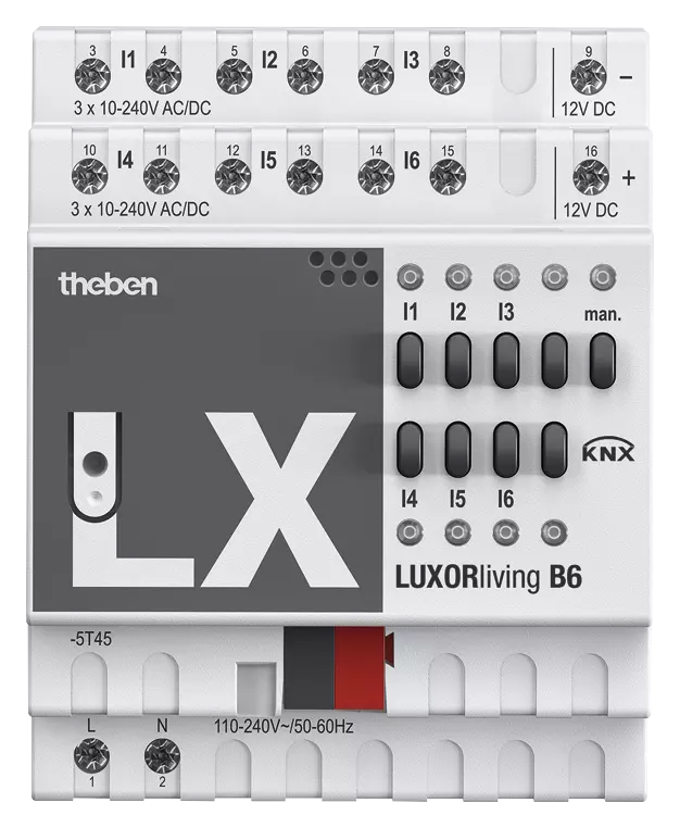 Актуатор входове с ръчно управление B6 6x 10...240Vac/dc 4DIN LUXORliving Theben