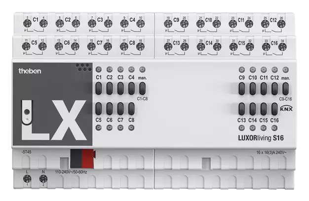 Актуатор изходи с ръчно управление S16 16x 230Vac 16A 8DIN LUXORliving Theben