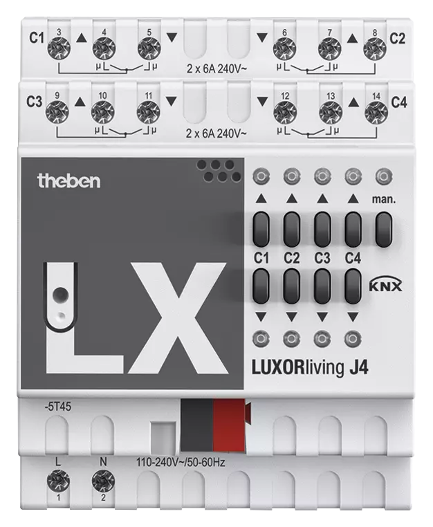 Актуатор щори с ръчно управление J4 4х 6A 4DIN LUXORliving Theben