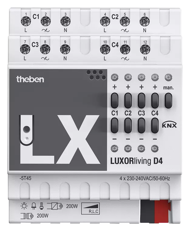 Димер универсален с ръчно управление D4 4х 200VA 4DIN LUXORliving Theben