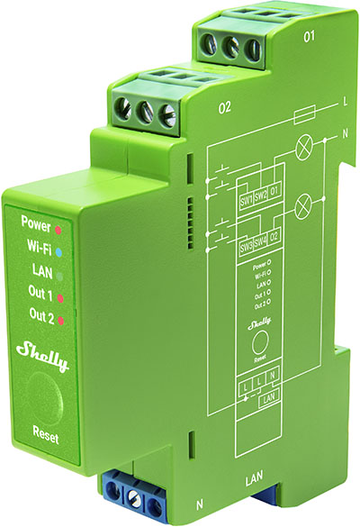 Димер Smart 2х 200VA с мерител за DIN монтаж Shelly PRO Dimmer 2PM - 268179S