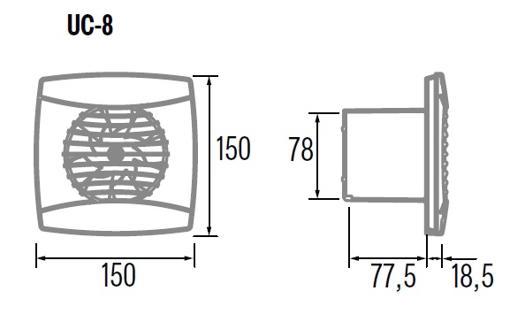 Вентилатор UC-8 ф80мм, цвят Бял, 70м3/ч, 8W, 26dB комплект с клапа CATA