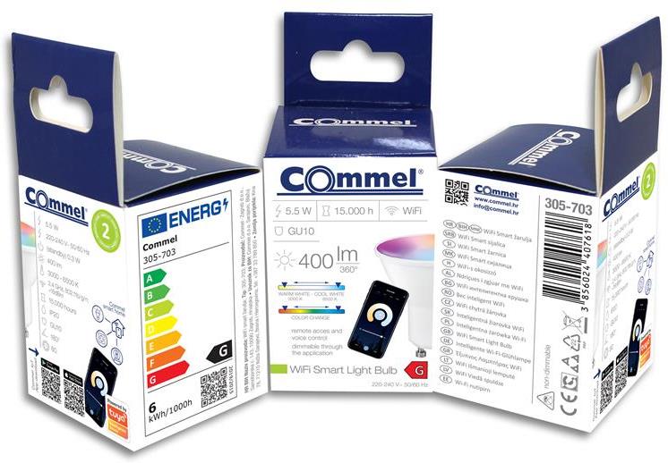 Лампа LED 5.5W RGBW GU10 PAR16 400lm 180° димируема 15000h Wi-Fi Commel IoT