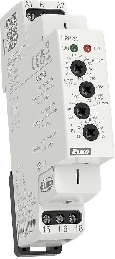 Реле за контрол на напрежение 1P, мин+макс праг, 1c/o 16A, 48...276Vac, 1DIN, Elko EP