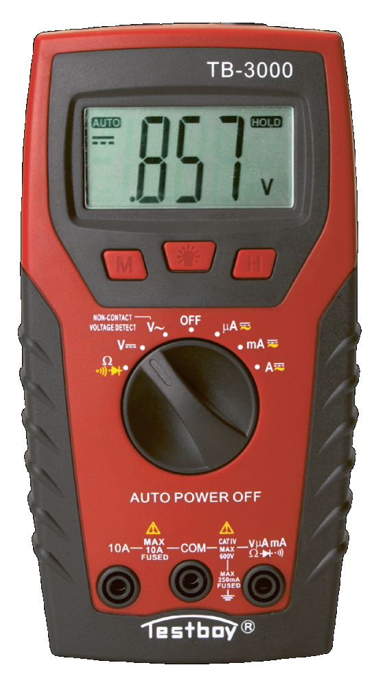 Дигитален мултицет с кабелен детектор T-RMS CAT IV 2…600Vac/dc, 200mA…10A, LCD и звук, Testboy 3000