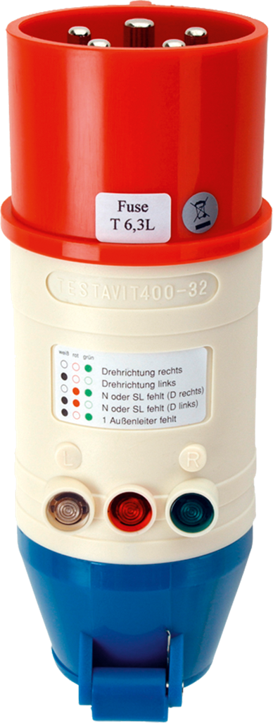 Тестер за контакт CEE 3P+N+E 32A CAT II 300Vac, последователност на фази, Testboy TV 432