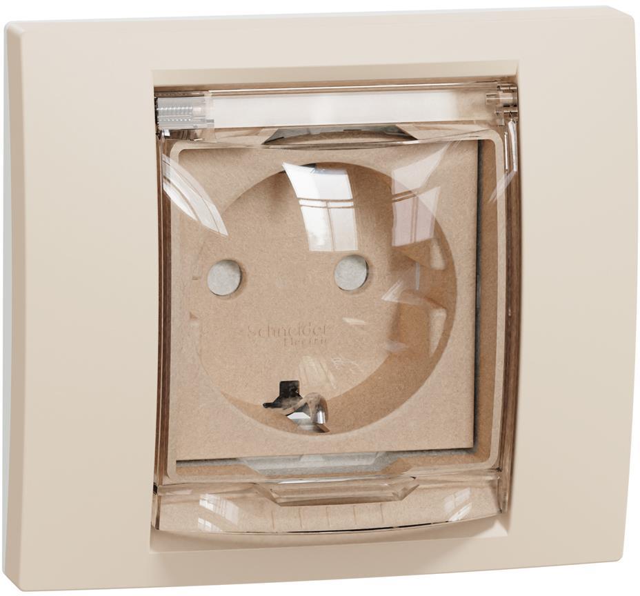 Контакт шуко с капак IP44 моноблок цвят Крем Unica SE