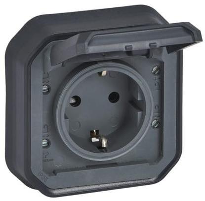Контакт шуко 16А с детска защита и винт. клеми моноблок за скрит монтаж цвят Антрацит IP55 Plexo New Legrand