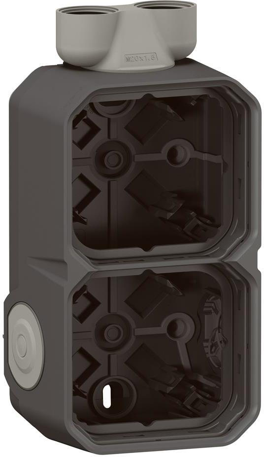 Кутия ДВОЙНА с 2х щуцер M20 за открит монтаж цвят Антрацит IP55 Plexo New Legrand