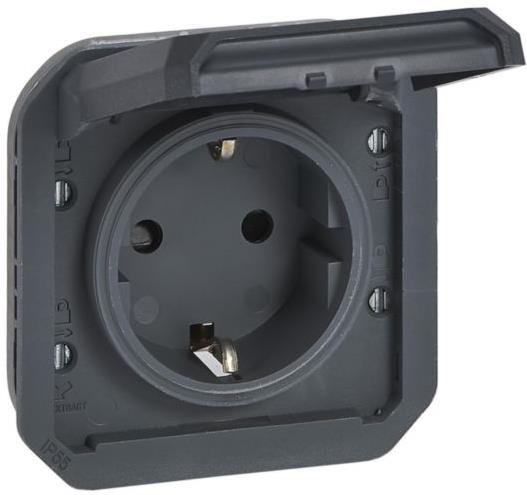 Контакт шуко 16А с детска защита и авт. клеми механизъм цвят Антрацит IP55 Plexo New Legrand