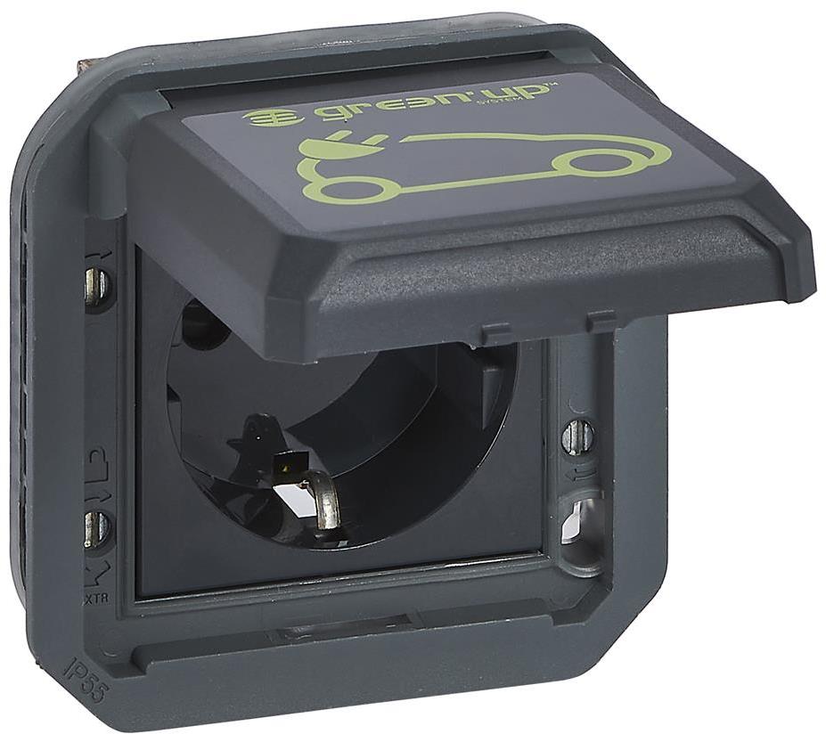 Контакт шуко 16А за зареждане на електромобили механизъм цвят Антрацит IP55 Plexo New Legrand