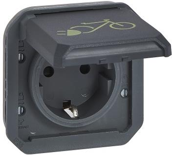 Контакт шуко 16А за зареждане на двуколесни ЕПС механизъм цвят Антрацит IP55 Plexo New Legrand