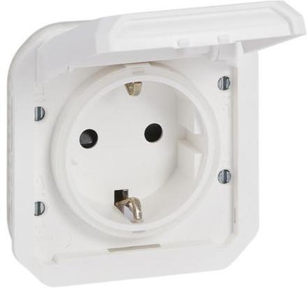 Контакт шуко 16А с детска защита и винт. клеми механизъм цвят Бял IP55 Plexo New Legrand