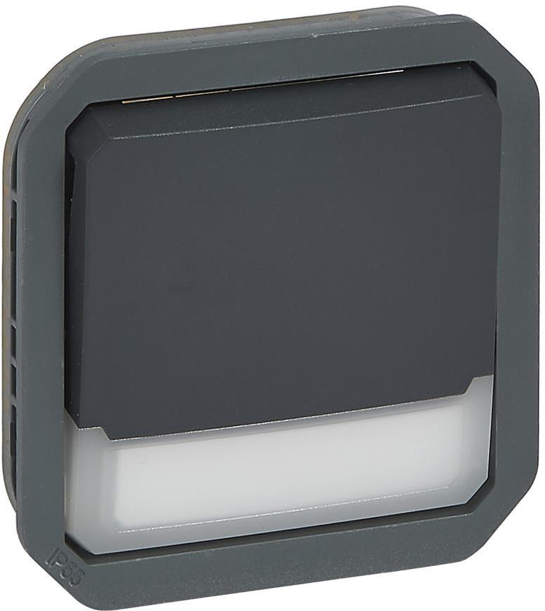 Бутон NO/NC с подсветка 12V и етикет механизъм цвят Антрацит IP55 Plexo New Legrand