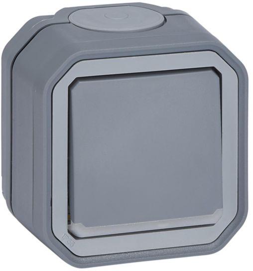 Девиаторен ключ с подсветка моноблок за открит монтаж цвят Сив IP55 Plexo New Legrand