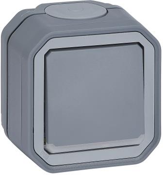 Двуполюсен ключ с индикатор моноблок за открит монтаж цвят Сив IP55 Plexo New Legrand
