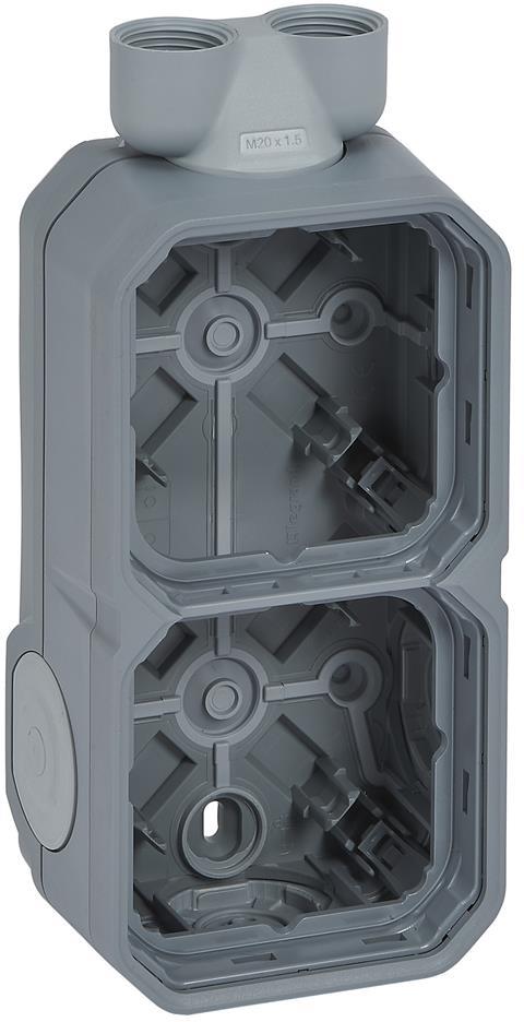 Кутия ДВОЙНА с 2х щуцер M20 за открит монтаж цвят Сив IP55 Plexo New Legrand