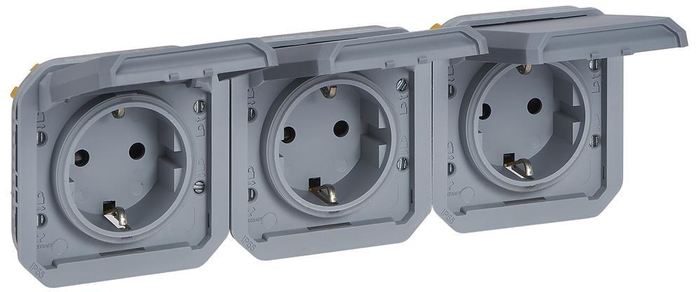 Контакт шуко ТРОЕН 16А хоризонтален авт. клеми механизъм цвят Сив IP55 Plexo New Legrand