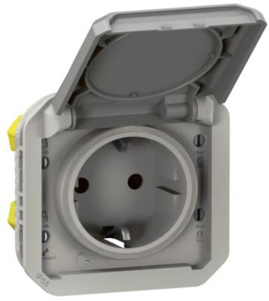 Контакт шуко 16А с детска защита и авт. клеми механизъм цвят Сив IP55 Plexo New Legrand