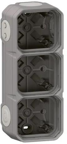 Кутия ТРОЙНА с 5х гумени мембрани за открит монтаж цвят Сив IP55 Plexo New Legrand