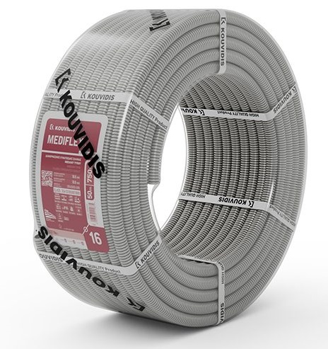 Гофрирана тръба вън. ф25мм вътр. ф18.1мм 750N клас 3341 цвят Сив UV стабилизирана MEDIFLEX 50м Kouvidis
