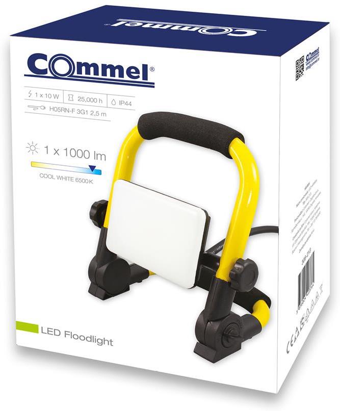 Работна лампа 10W 1000lm 6500K със стойка IP44 220V с кабел H05RN-F 3x1mm2 2,5 метра Commel