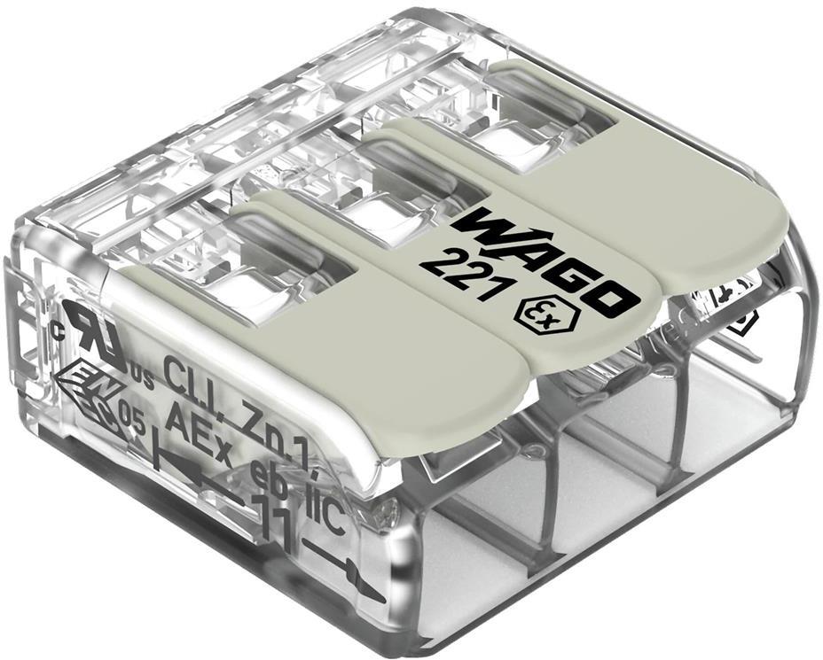 Бърза връзка отваряема взривозащитена 3х0,2-4мм2 (50бр.) за гъвкав/твърд проводник 25A 275...440V Wago