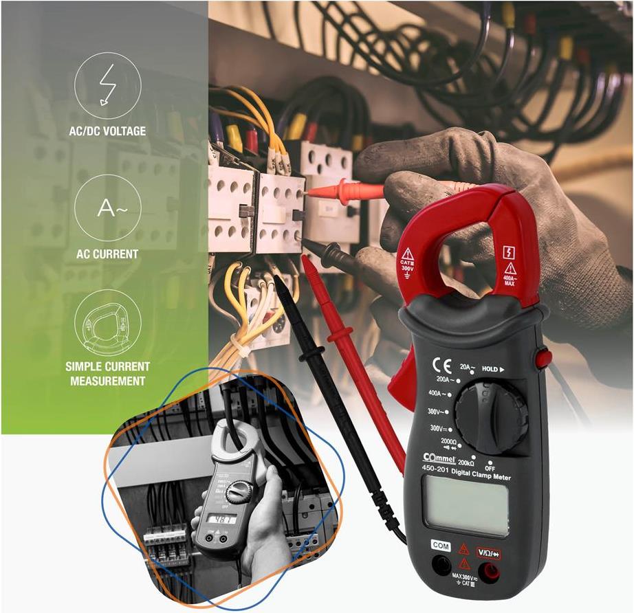 Дигитални амперклещи CAT III 2…300Vac/dc, 20…400A, LCD и звук Commel