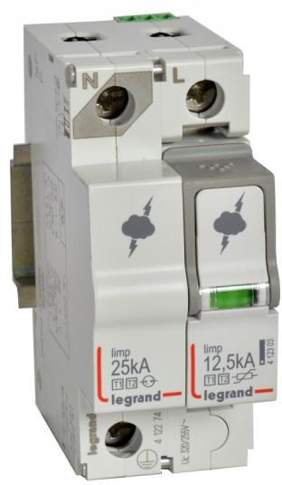 Катоден отводител тип 1+2 SPD 12.5kA 320V 1P+N L с индикация Legrand