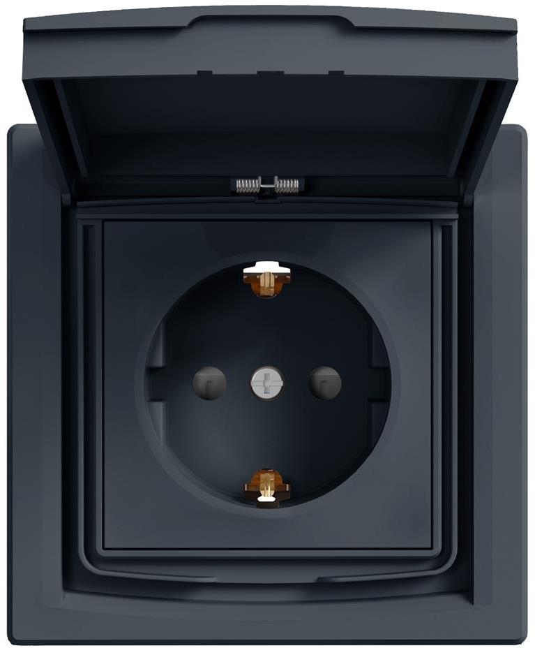 Контакт ШУКО 16A с капак IP44 и детска защита моноблок цвят Антрацит Asfora SE