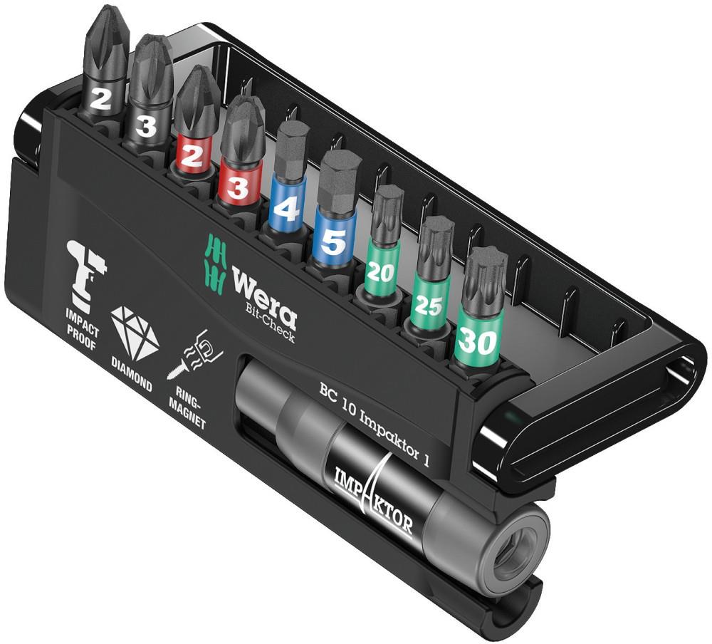 Комплект 9х бита и държач 897/4, Bit-Check 10 Impaktor Wera