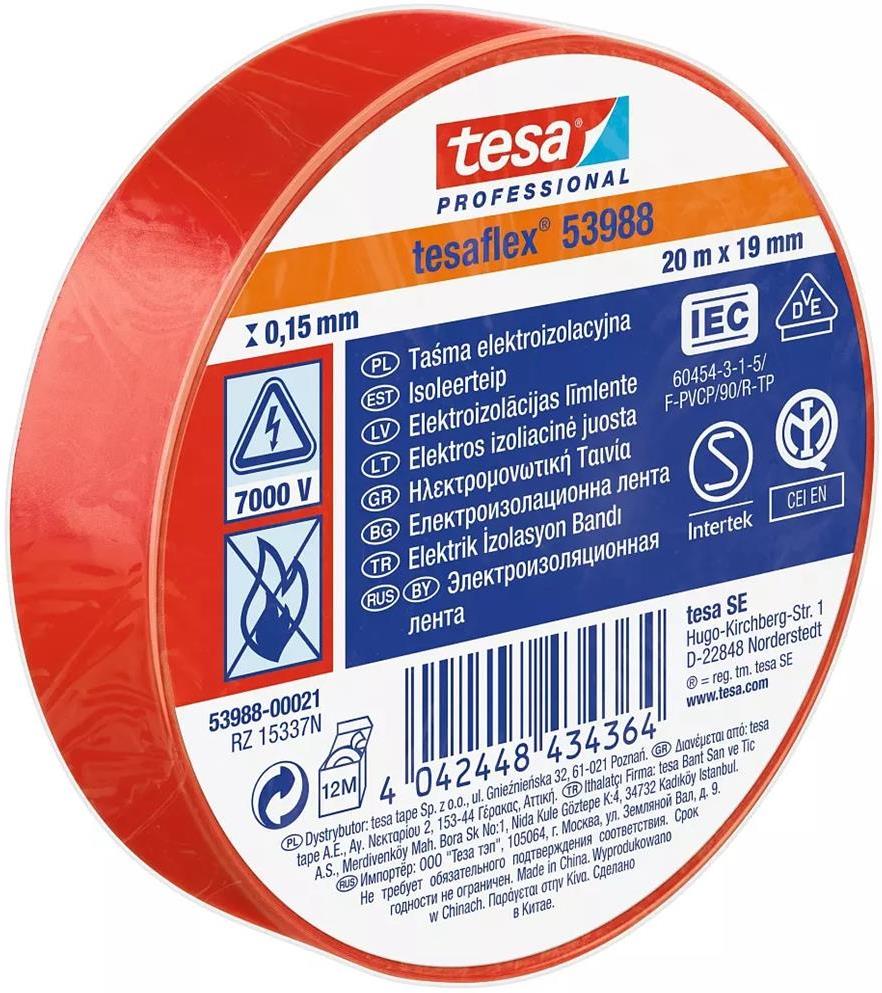 Изолационна лента цвят ЧЕРВЕН tesaflex 53988 0.15мм х 19мм, дължина 20м tesa® Professional