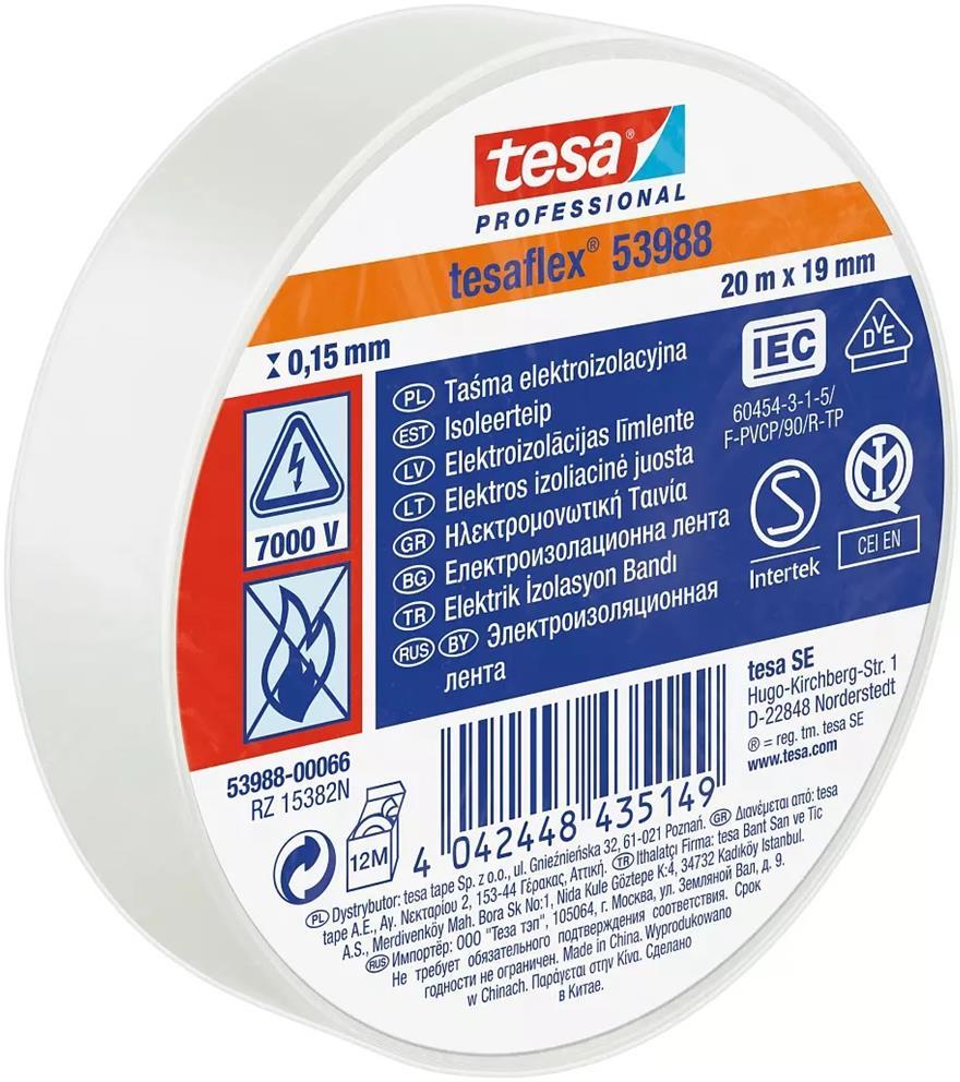 Изолационна лента цвят БЯЛ tesaflex 53988 0.15мм х 19мм, дължина 20м tesa® Professional