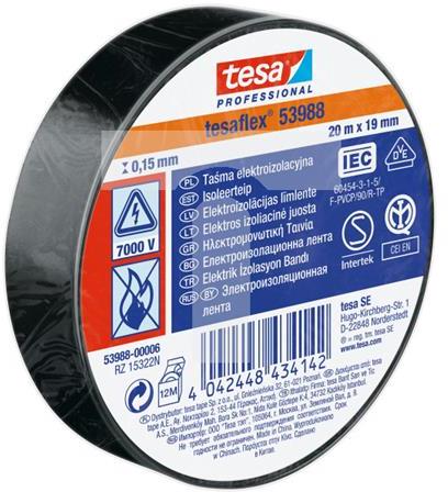 Изолационна лента цвят ЧЕРЕН tesaflex 53988 0.15мм х 19мм, дължина 20м tesa® Professional