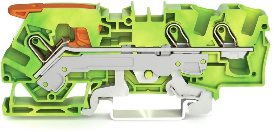 Редова клема ЖЪЛТО/ЗЕЛЕНА 3-проводна 6мм2 БЕЗВИНТОВА серия CAGE CLAMP® Wago