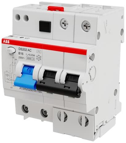 ДТЗ комбинирана DS202 2P 16A крива B 30mA тип AC 6kA 4 мод. ABB