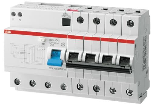 ДТЗ комбинирана DS204 4P 16A крива B 30mA тип AC 6kA 8 мод. ABB