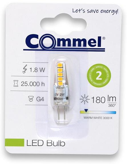 Лампа LED 1.8W 3000K G4 12V 180lm 300° 25000h Commel /до изчерпване/