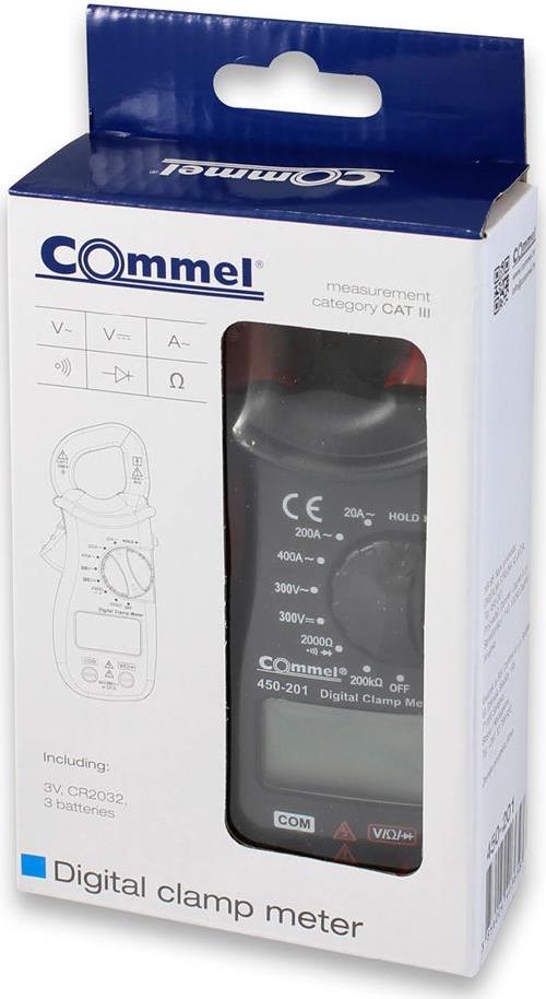 Дигитални амперклещи CAT III 2…300Vac/dc, 20…400A, LCD и звук Commel