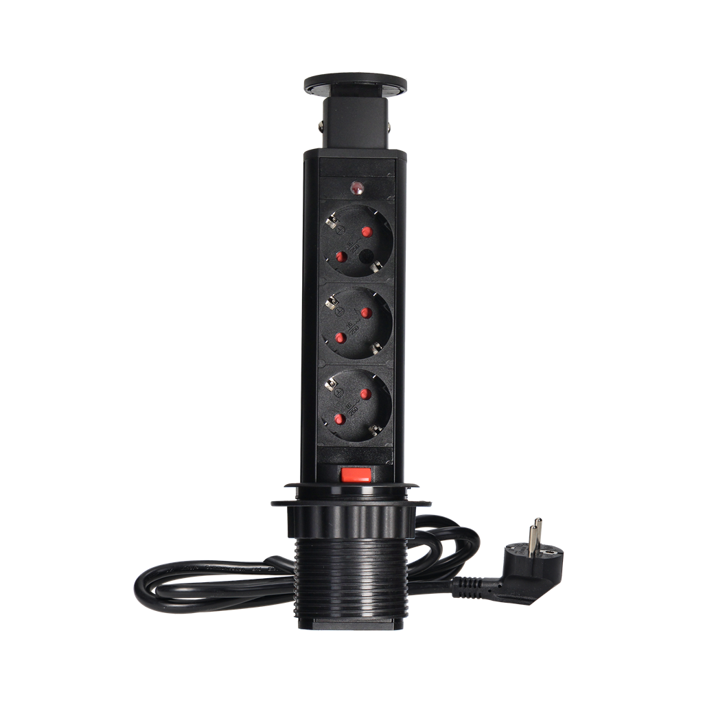 Мебелна колона Pop-Up, с контакти 3х шуко, кабел 1.8m, Ø60mm, цвят ЧЕРЕН, ORNO