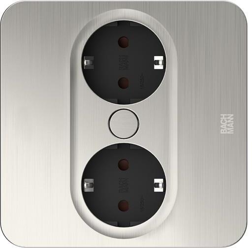 Модул TWIST 2 КВАДРАТЕН с 2х Шуко, с кабел 2м, цвят Инокс, Bachmann